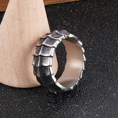 Custom Dragon Skin Style Mens Ring 10mm