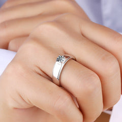 1 Carat Moissanite Mens Ring - Adjustable 18K White Gold Plated 925 Sterling Silver