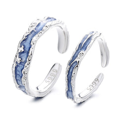 Engravable Ocean Theme Promise Rings Set for Couples