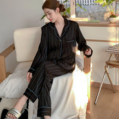 Urban Minimalist Faux Silk Couple Pajamas â€?Pinstripe Chic Sleepwear Set by Gullei