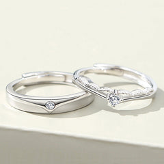 Matching Crown Rings Set Silver Adjustable Size