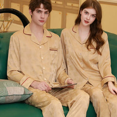 Elegant Tonal Floral Satin Couple Pajamas