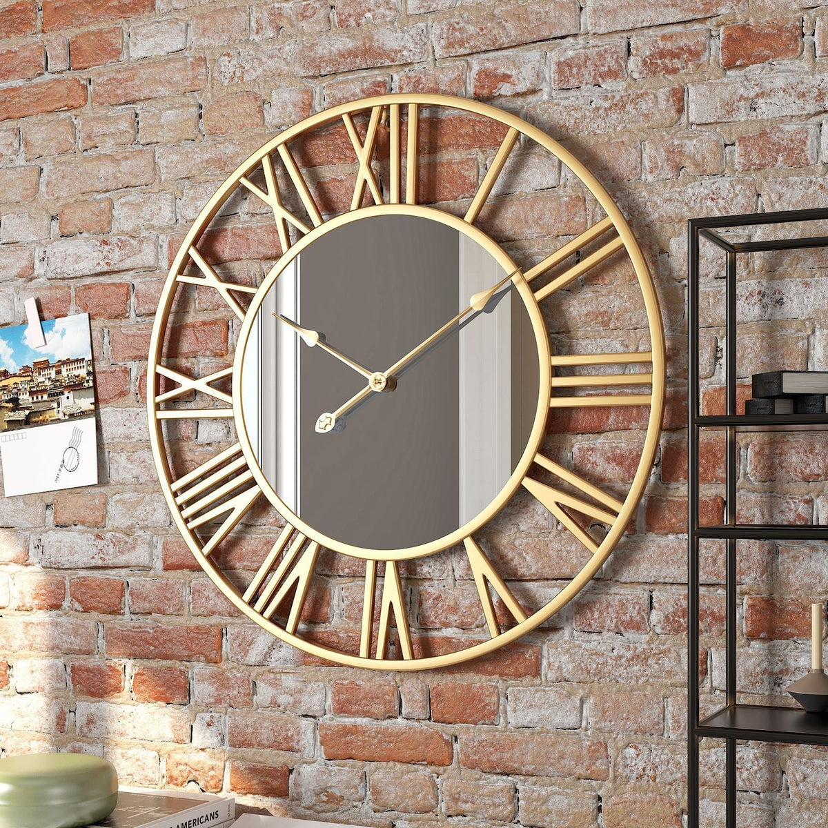 Gulleiâ„?Modern Mirror Wall Clock with Roman Numerals - Elegant 39cm Deco