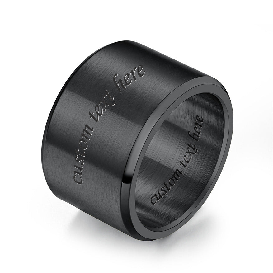 15mm Wide Mens Ring - Custom Engraved Titanium Stainless Steel Band