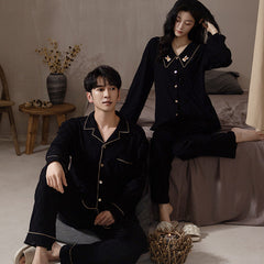 Matching Pajamas Set for Couples - Black Pure Cotton Loungewear