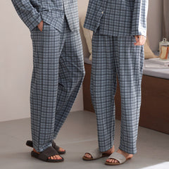 Matching Pajamas â€?Grey-Blue Plaid, Cotton-Stretch Straight Fit
