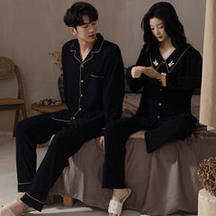Matching Pajamas Set for Couples - Black Pure Cotton Loungewear