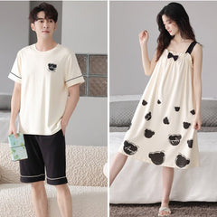 Cute Korean Couple Summer Bear Pajamas | 100% Cotton