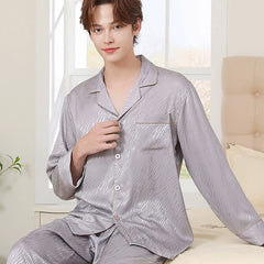 Modern Textured Satin Long-Sleeve Couple Pajamas