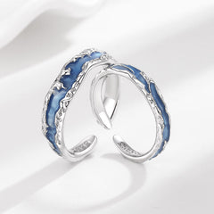 Engravable Ocean Theme Promise Rings Set for Couples