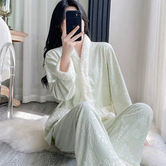Women Pajamas Set â€?Luxury Embossed Rose Fleece Lounge Set