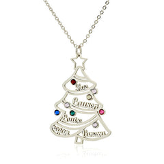 Family Tree Kids Name Engraved Necklace with Birthstones