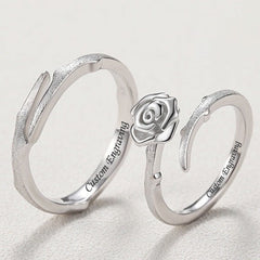 Matching Rose Rings Set for Couples - Solid Sterling Silver - Adjustable Size
