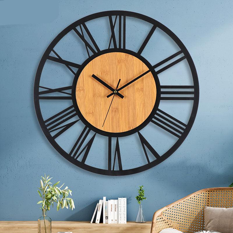 Roman Numbers Silent Wall Clock â€?Timeless Metal & Wood Design