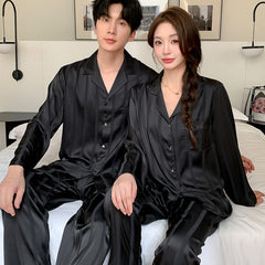 Modern Luxury Faux Silk Couple Pajamas â€?Minimalist Chic & Elegant
