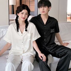 Minimalist Faux Silk Couple Pajamas â€?Modern Unisex Sleepwear Set by Gullei