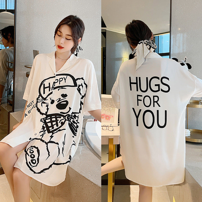 Cooling Bear Graphic Sleep Shirt for Women - Gullei