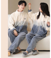 Light Sporty Couple Pajamas â€?Premium Flannel Zip-Up Set by Gullei