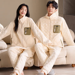 Modern Utility Couple Pajamas â€?Quilted Air Cotton Zip-Up Set by Gullei