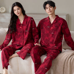Matching Couple Pajamas Set â€?100% Premium Cotton, Classic Button-Down Design