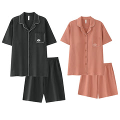 Contrast Piping Cotton Short Couple Pajamas