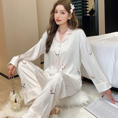 Women Pajamas Set â€?Bunny Print Satin Cooling Sleepwear