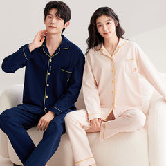 Classic Minimalist Contrast Piping Couple Pajama Set