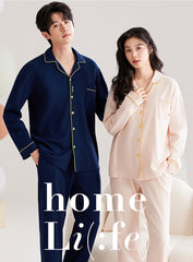 Classic Minimalist Contrast Piping Couple Pajama Set