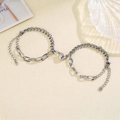 Magnetic Half Heart Couple Bracelets â€?Personalized Stainless Steel Promise Set