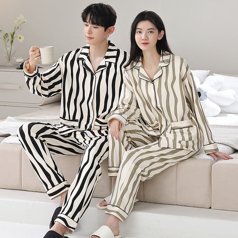 Thick Matching Long Sleeve Couple PJs Set - 100% Cotton Winter Loungewear