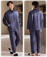 Sporty Quilted Couple Pajamas â€?Air Cotton Zip-Up Loungewear by Gullei