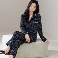 Luxury Monogram Faux Silk Couple Pajamas â€?Fashion-Forward Matching Sleepwear