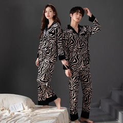 Bold Fashionable Couple Pajamas â€?Flannel Zebra Print Luxury Sleepwear Set by