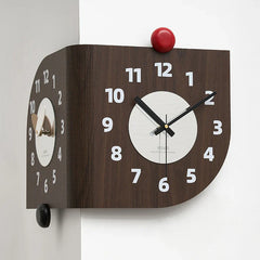 Corner Double-Sided Silent Wall Clock â€?Rich Brown (Dual Time)