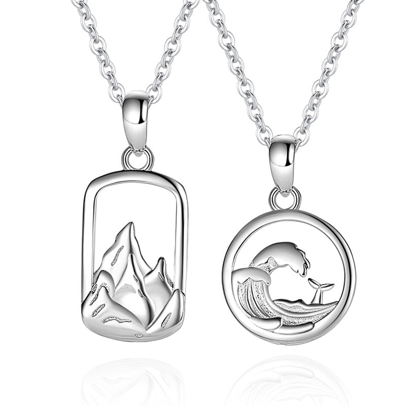 Mountain Waves Necklace Promise Gift for Couple