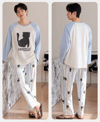 Cozy Cat-Lover Couple Pajamas â€?Cotton Cat Print Lounge Set by Gullei