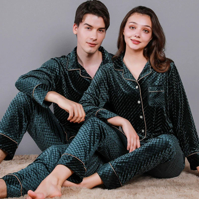 Luxury Textured Velvet Long-Sleeve Couple Pajamas