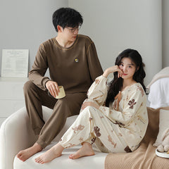 Rabbit Print Waffle Cotton Couple Pajamas