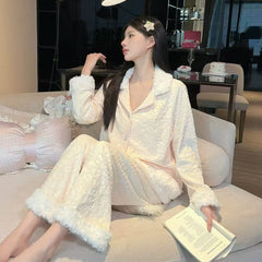 Women Pajamas Set â€?Plush Sherpa-Trimmed Luxury Winter Pajamas