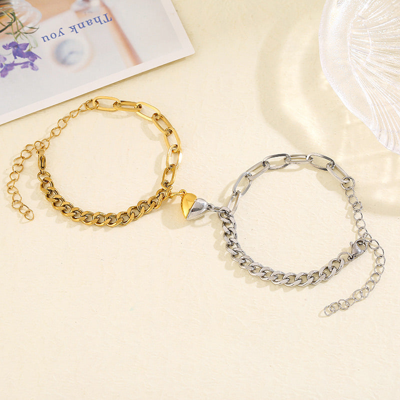 Magnetic Half Heart Couple Bracelets â€?Personalized Stainless Steel Promise Set