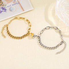 Magnetic Half Heart Couple Bracelets â€?Personalized Stainless Steel Promise Set