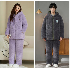Minimalist Quilted Coral Fleece Couple Pajamas â€?Cozy Winter Set