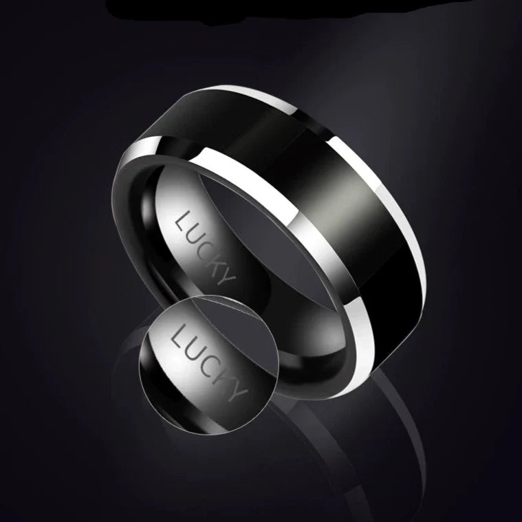 Engraved Mens Wedding Ring Tungsten Black