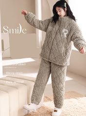 Matching Winter Couple Pajamas Set â€?Quilted Triple-Layer Fleece with Cotton Padding