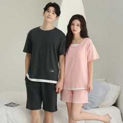 Sporty Minimalist Cotton Couple Lounge Set