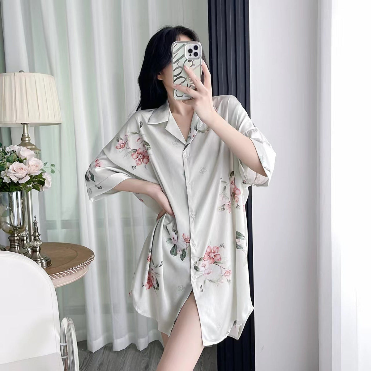 Elegant Floral Nightshirt for Women - Gullei