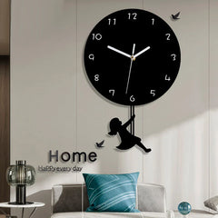 Swinging Girl Pendulum Silent Wall Clock â€?Playful & Whimsical Design
