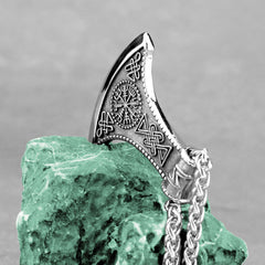 Mens Thick Chain Necklace Viking Style Axe Pendant