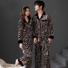 Bold Fashionable Couple Pajamas â€?Flannel Zebra Print Luxury Sleepwear Set by