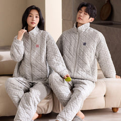Minimal Quilted Couple Pajamas â€?Air Cotton Zip-Up Loungewear by Gullei
